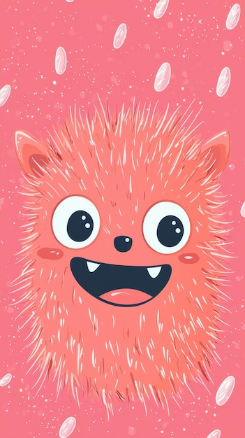 Cute Pink Furry Monster with Big Eyes and Grin