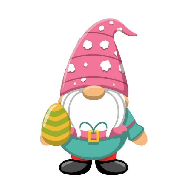 Photo cute pink gnome with an easter egg