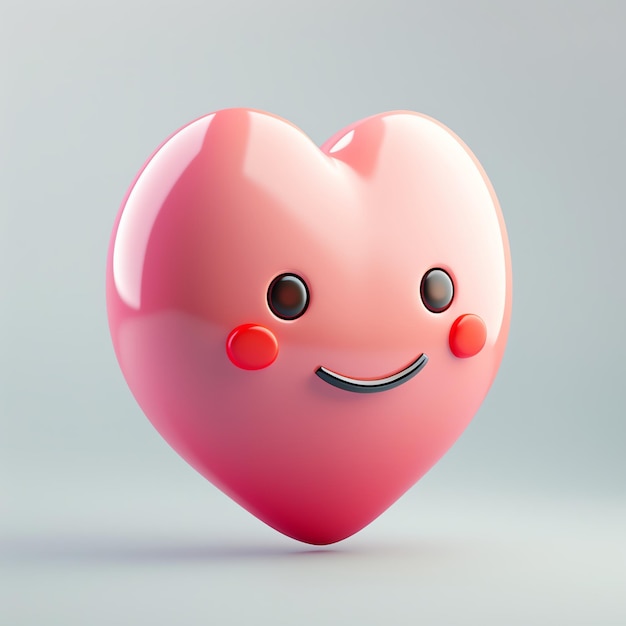 Cute pink heartshaped character with a smiling face and rosy cheeks on a light background Adorable