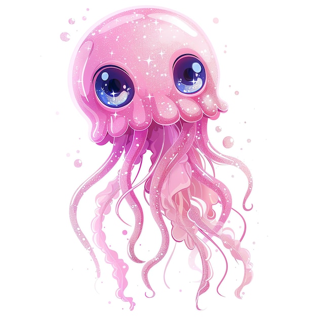 cute pink jellyfish marine style illustration