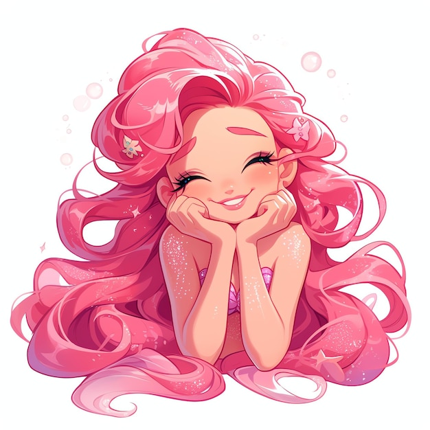 cute pink mermaid marine style illustration