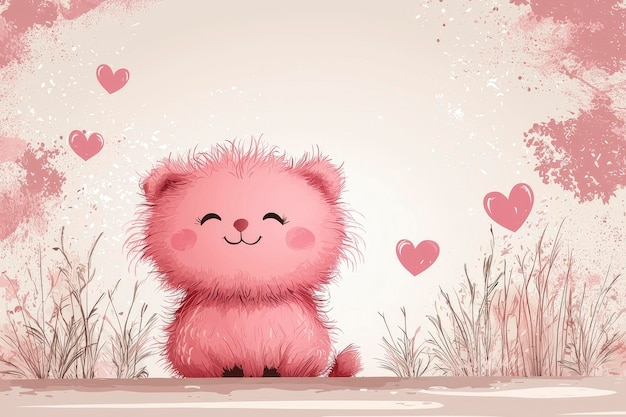 Photo cute pink puppy surrounded by hearts