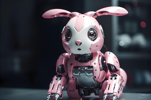 Cute pink rabbit robotic generative ai generated technology