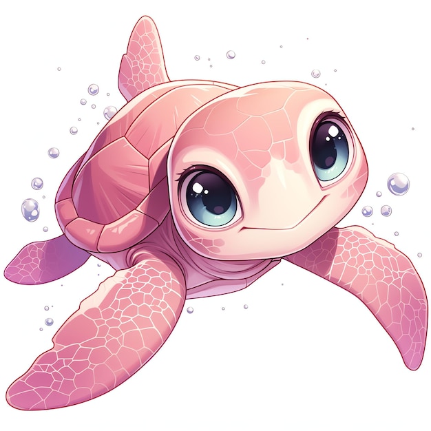 cute pink turtle marine style illustration