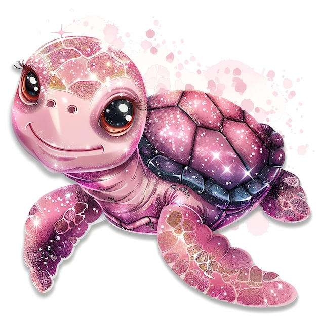 cute pink turtle marine style illustration