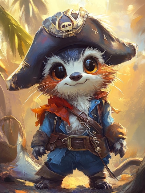 Photo a cute pirate fox in a pirate outfit