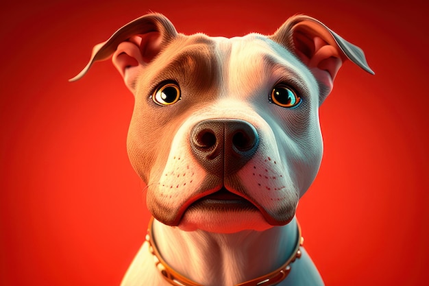 cute pit bull in realistic cartoon 3d sketch style