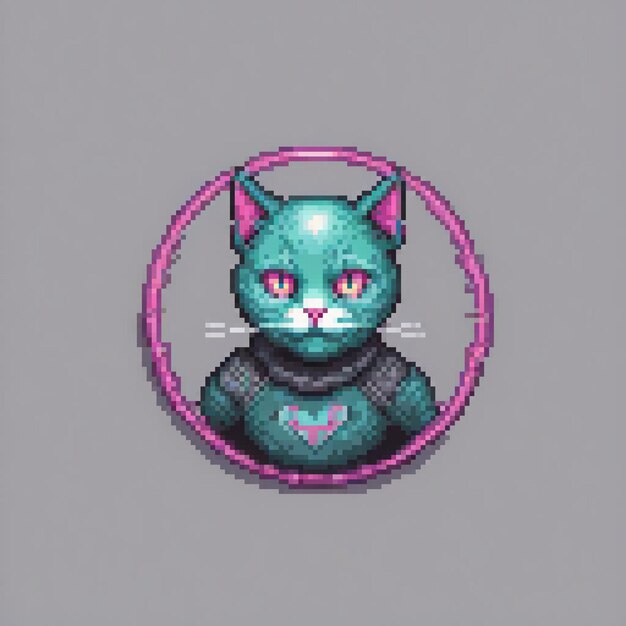 Photo cute pixel art of a blue cat with striking red eyes perfect for your collection