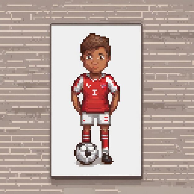 Photo cute pixel art of a boy joyfully kicking a soccer ball