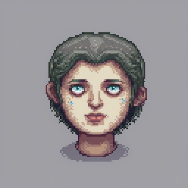 Cute pixel art of a boy with striking blue eyes