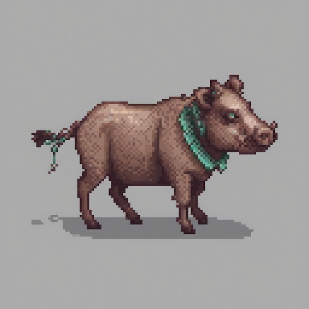 Photo cute pixel art of a brown pig wearing a vibrant green bandana around its neck