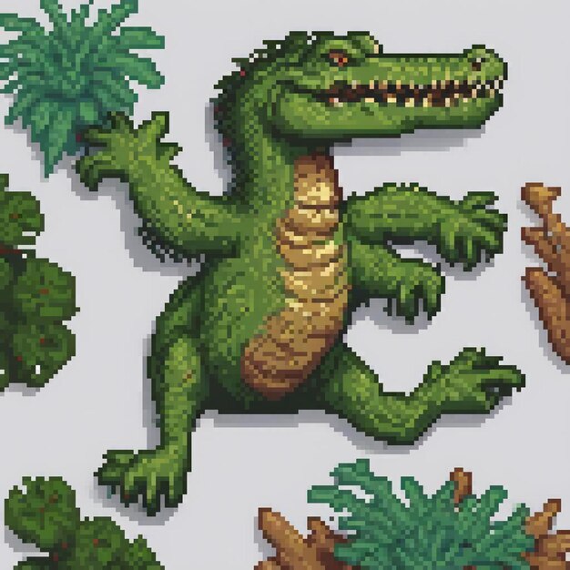 Photo cute pixel art crocodile in a lush jungle setting