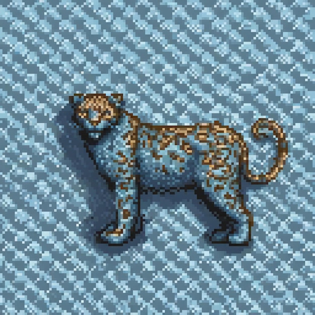 Photo cute pixel art cross stitch leopard on blue background