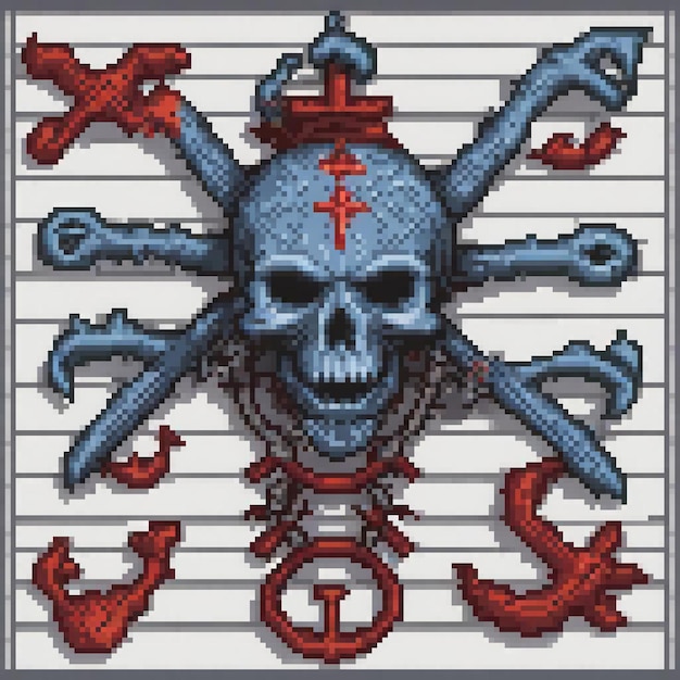 Cute pixel art cross stitch skull and crossbones pattern for crafters