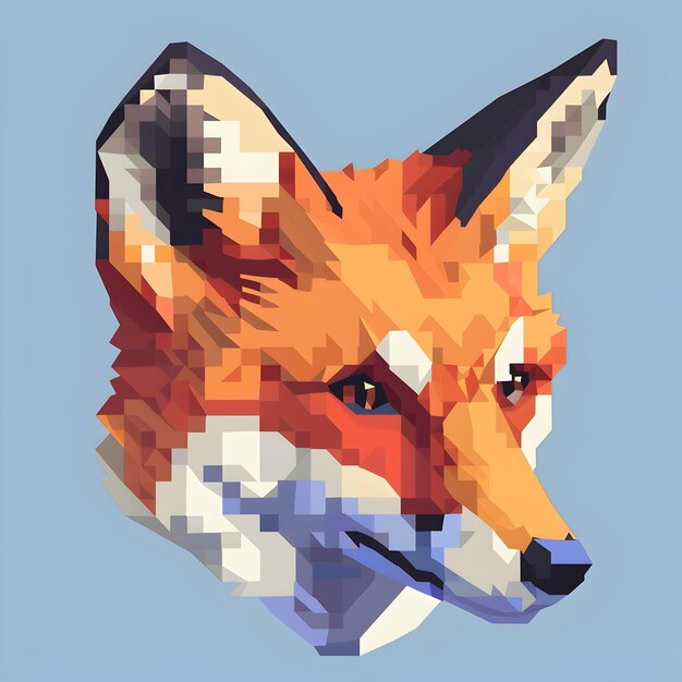 Photo cute pixel art isometric fox head on colorful background