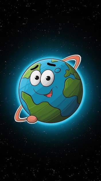 Cute planet earth in space cartoon style funny Comic character