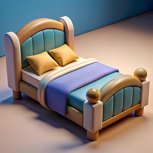 Cute and playful 3D bed icon perfect for mobile apps websites and presentations related to sleep home and comfort