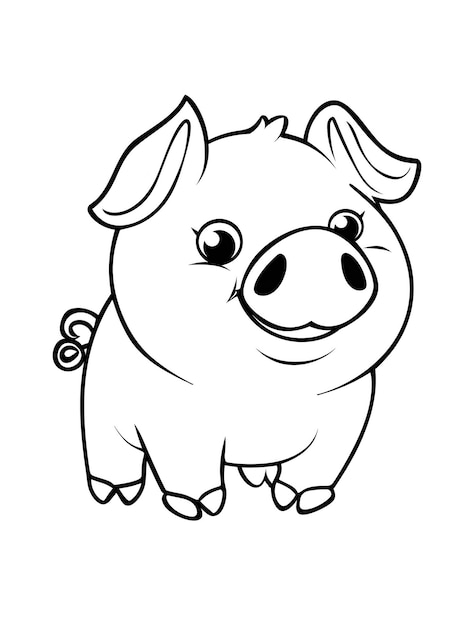 Photo cute and playful black and white cartoon pig for children s coloring book design