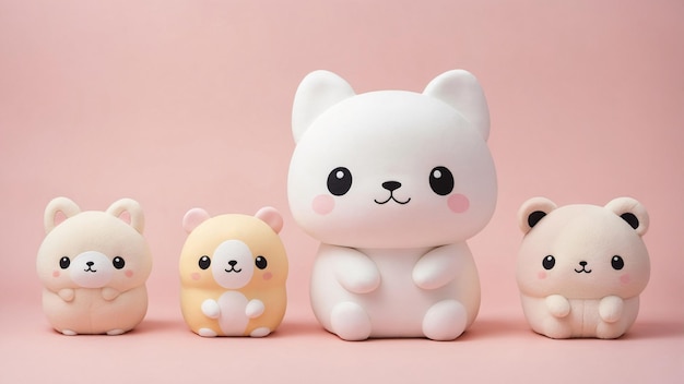 Cute Plush Bear Family on Pink Background