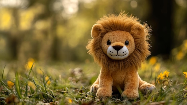 Photo cute plush lion doll isolated on background