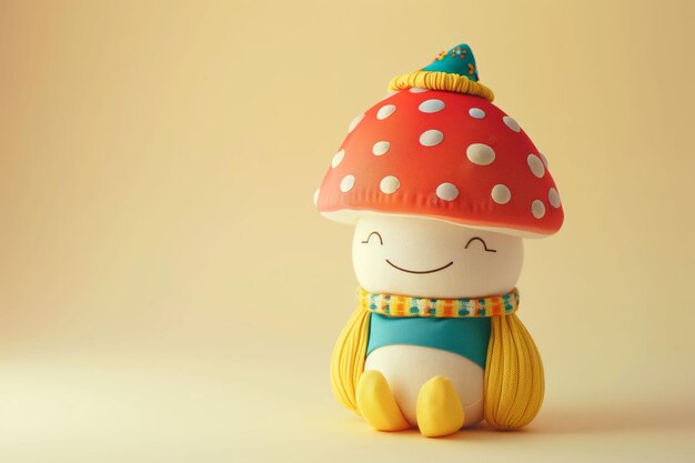 Cute plush mushroom with colorful outfit adorable toy whimsical kids concept