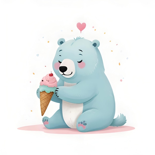 Cute Polar Bear Illustration for Toddlers Story Book eating ice cream