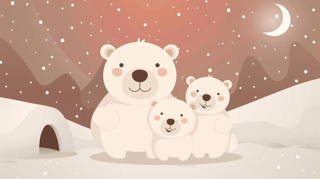 Photo cute polar bears in snowy landscape create charming winter scene family of bears with cozy igloo in background evokes warmth and joy during holiday season