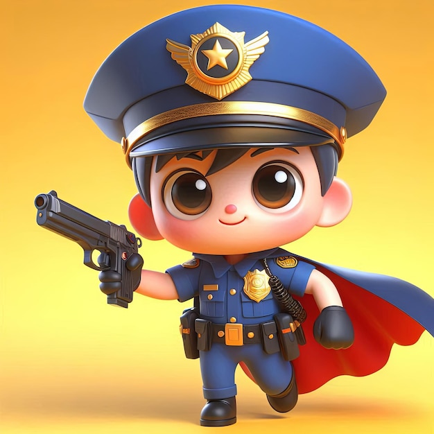 Cute Police Super Hero Cartoon 3d