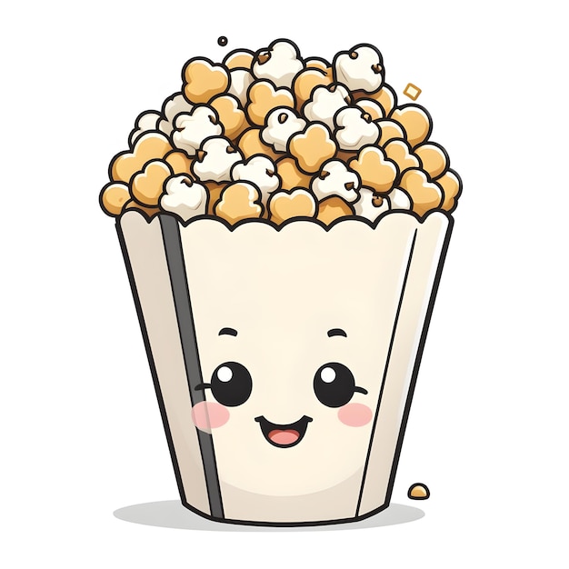 Cute Popcorn Character Cartoon Style Vector Illustration Isolated On White Background