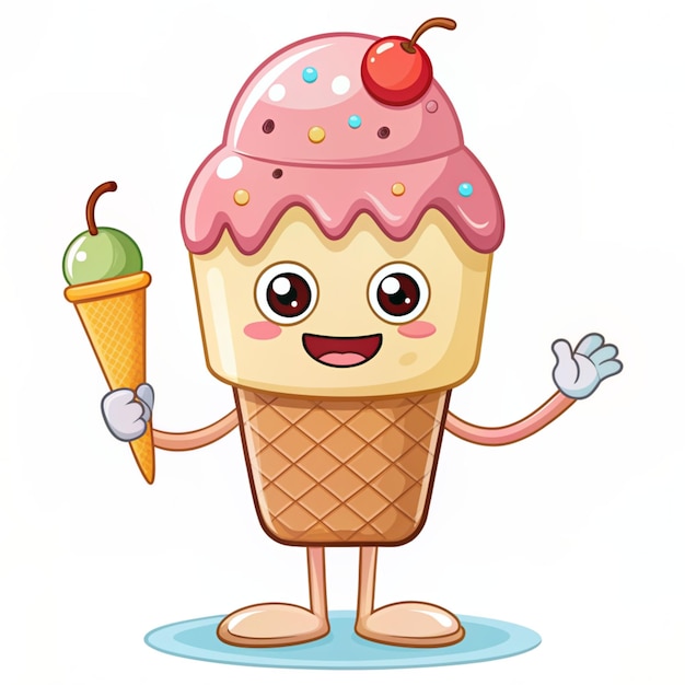 Cute Popsicle Eating Ice Cream Cone Cartoon Vector Icon Illustration Food Summer Icon Concept Isolated Premium Vector Flat Cartoon Style