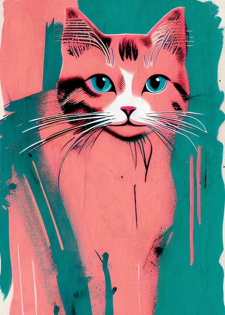 Cute Portrait of a Cat in Retro Style