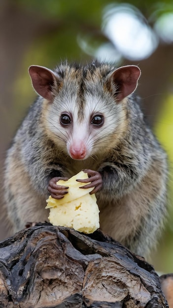 Cute possum with tasty food