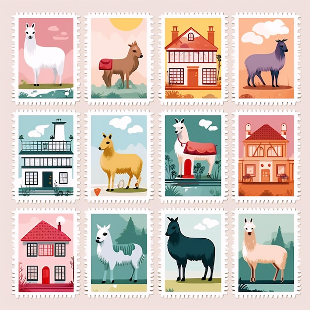 Cute Post Stamp Delights Whimsical Set of Adorable Designs