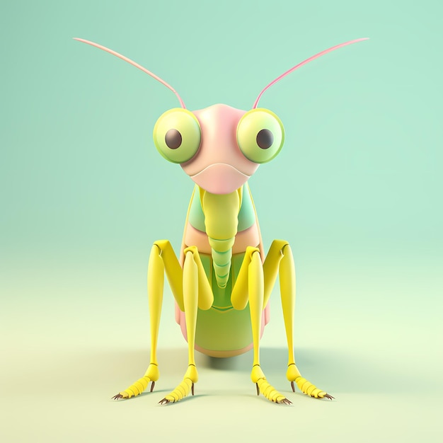 cute praying mantis dynamic adorable expression tiny cute isometric emoji soft pastel colors