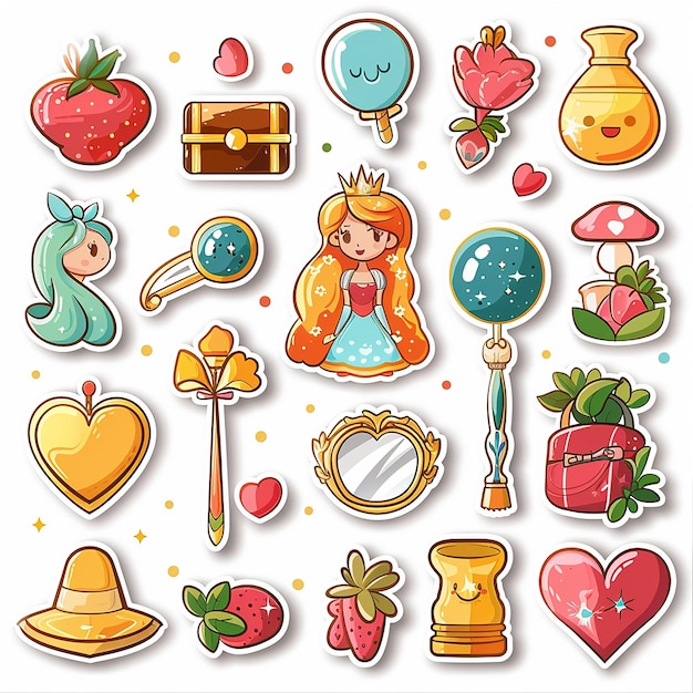 Photo cute princess cartoon sticker card set