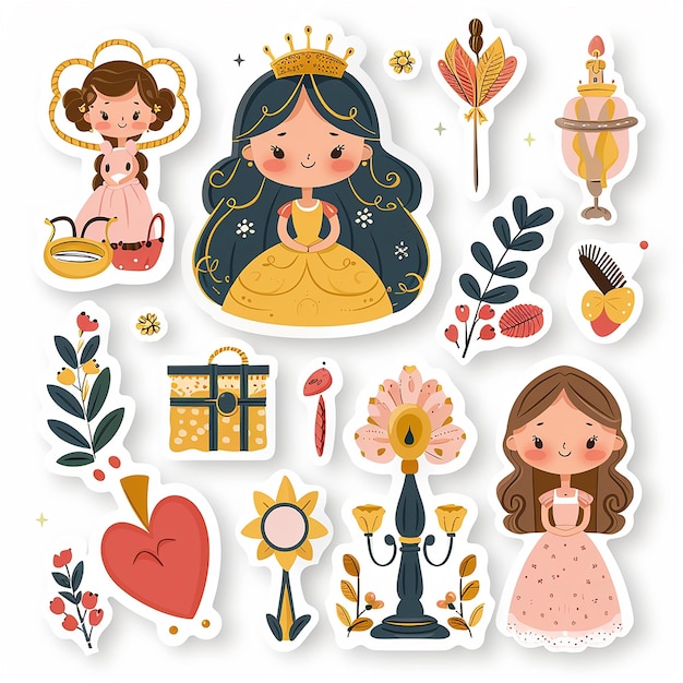 cute princess cartoon sticker card set