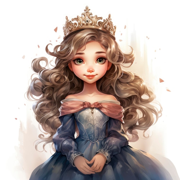 Cute princess cartoon style crownwatercolor