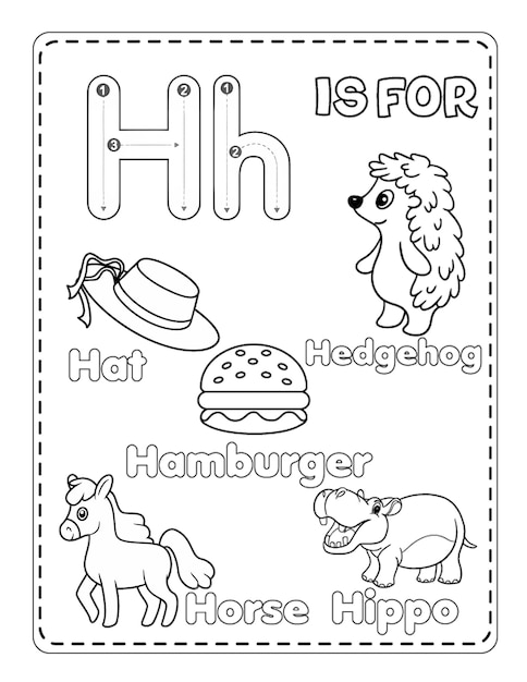 Cute Printable Alphabet H Coloring Pages