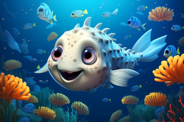 Photo cute pufferfish underwater adventure