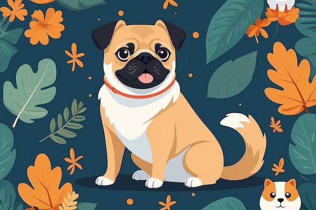 Photo cute pug dog with shiba inu dog cartoon vector icon illustration animal nature icon concept isolated premium vector flat cartoon style