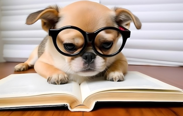 Cute PUG puppy with book about bedtime stories