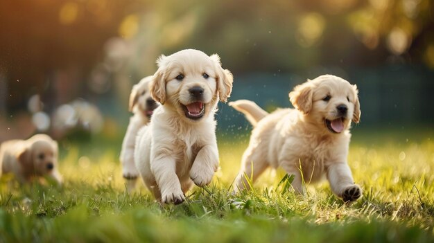 Photo cute puppies playing in the park