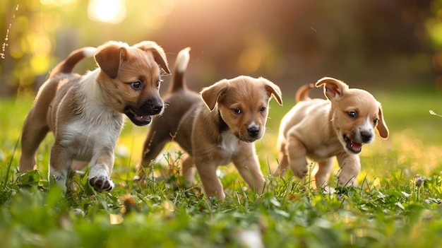 Photo cute puppies playing in the park