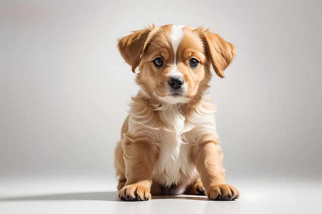 Cute puppy of dog posing isolated over white background concept of motion pets love animal