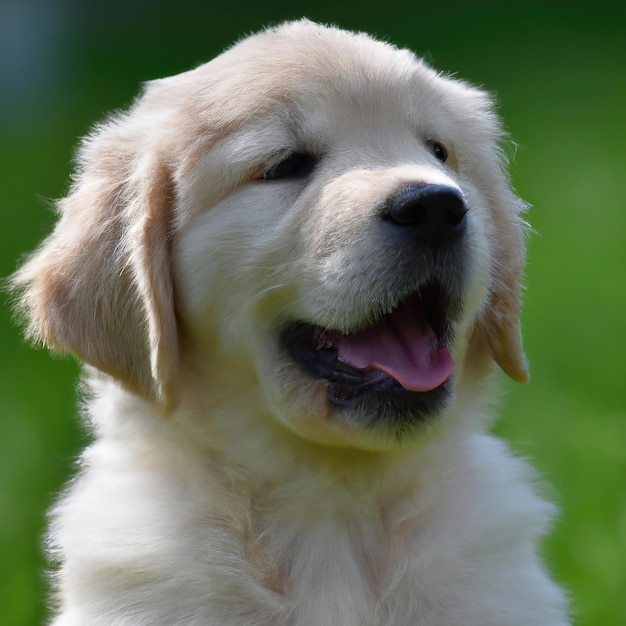 cute puppy dog with green grass bokeh background premium photo