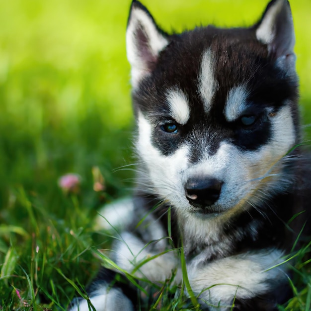 cute puppy dog with green grass bokeh background premium photo