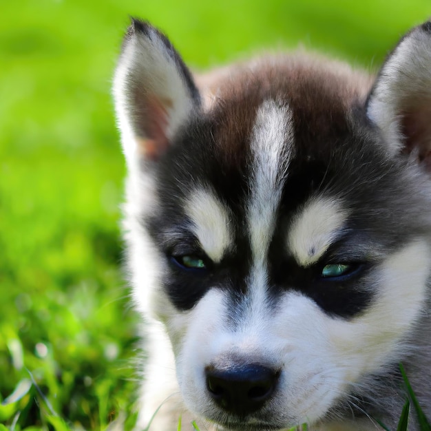 cute puppy dog with green grass bokeh background premium photo