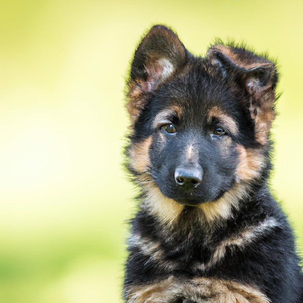 cute puppy dog with green grass bokeh background premium photo