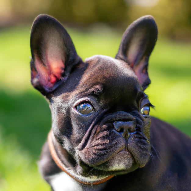 cute puppy dog with green grass bokeh background premium photo