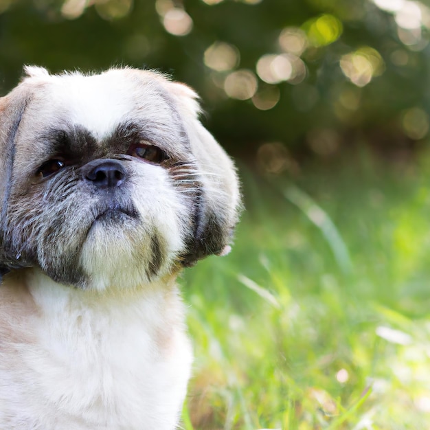 cute puppy dog with green grass bokeh background premium photo